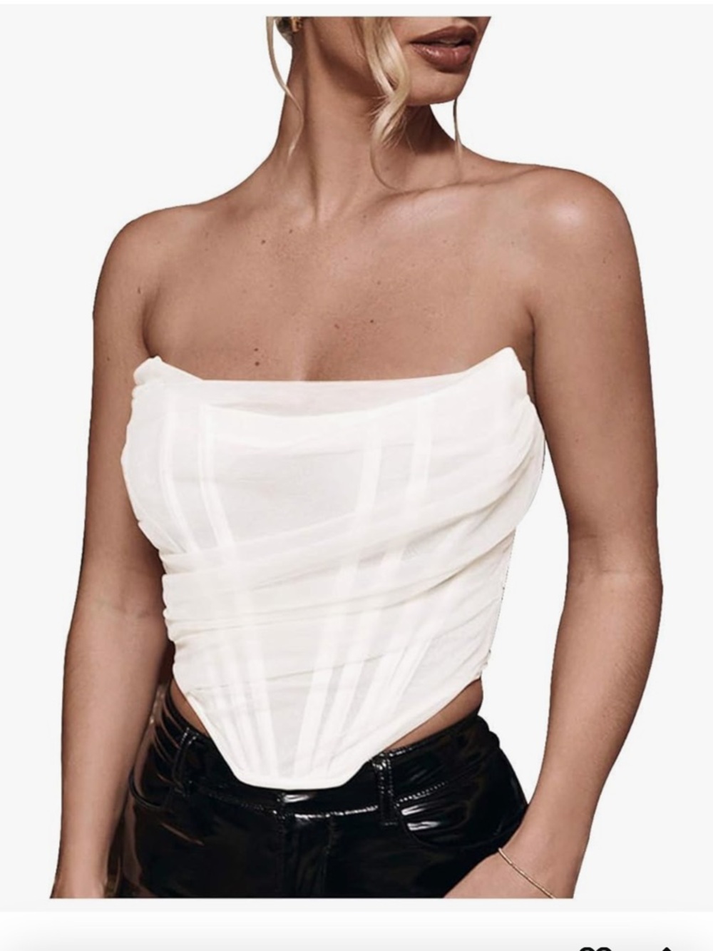 Strapless Mesh Women Boned Corset Crop Top (White, Medium)